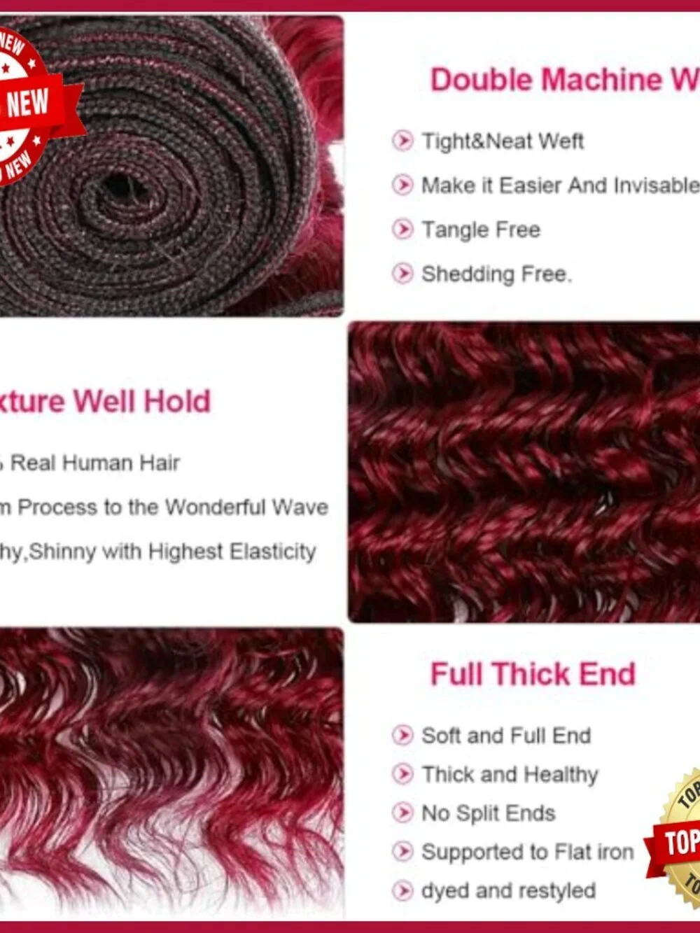 Brazilian Virgin Human Hair Extensions Deep Wave 3 Bundles 26-30 Inch
